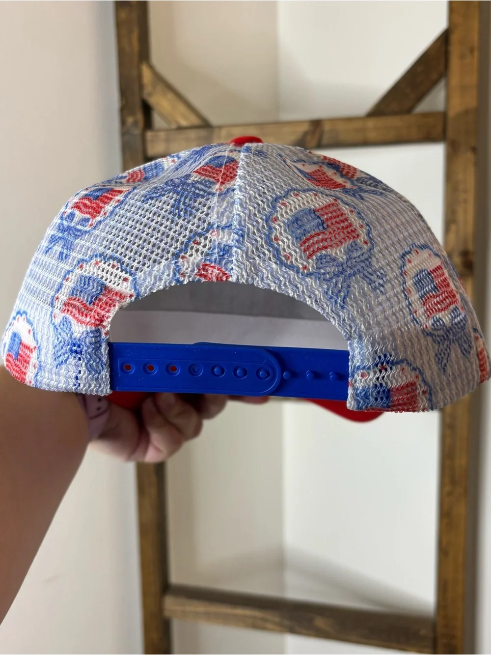 Patriotic American Flag Sequin Bow Trucker Hat - Red & White